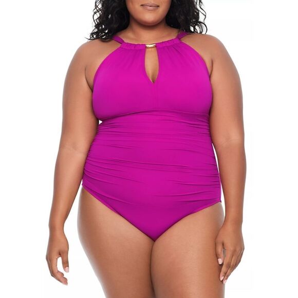 New! RALPH LAUREN Plus Size Beach Club High-Neck One-Piece Swimsuit Bathing Suit